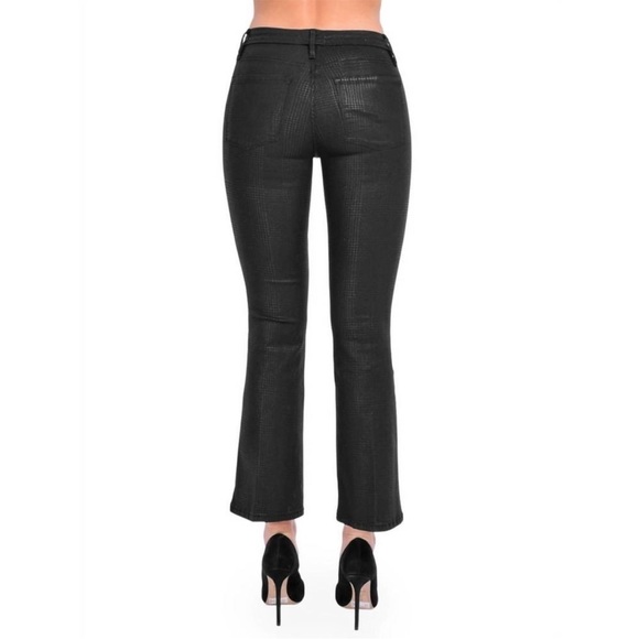 Frame Denim Le Crop Mini Boot Cut Mid Rise Houndstooth Shine Black Sz 24 NEW - Picture 2 of 14